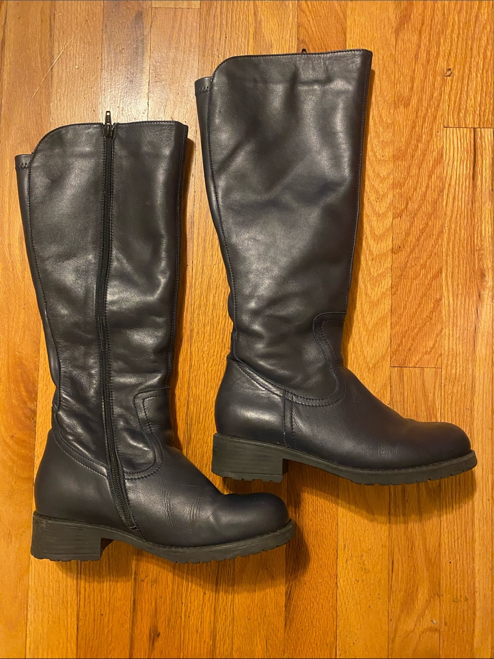 Wolky Tall Navy Leather Boots Lined Size 9 (EUR 40) Retail $525 Worn Twice EUC